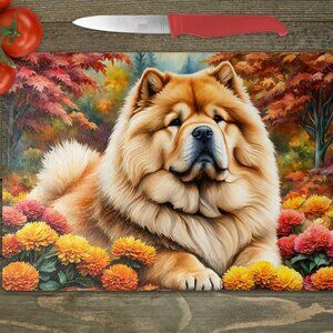 Chow Chow Dog Fall Kitchen Textured Tempered Glass Trivet/Cutting Board